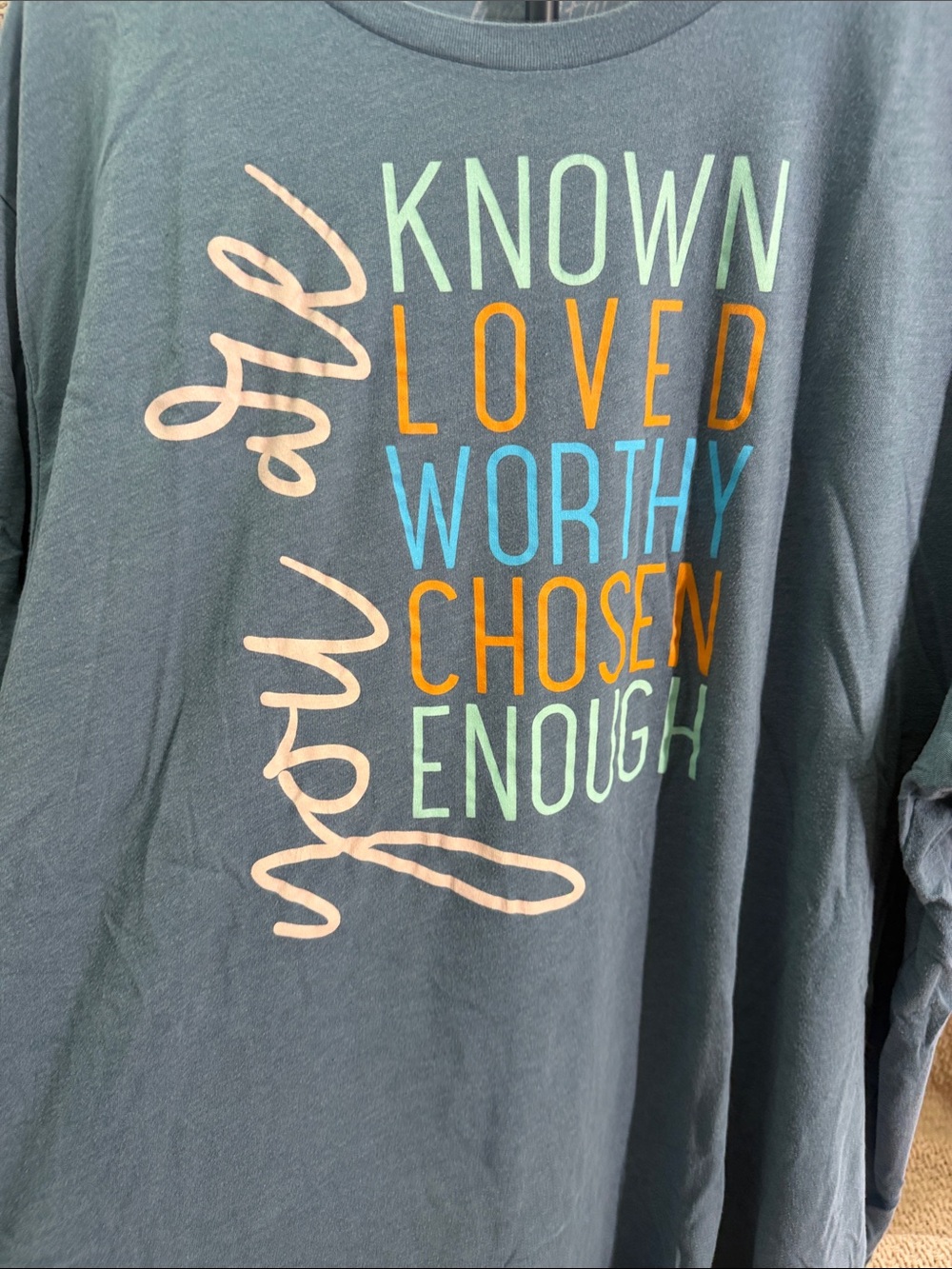 Graphic Long Sleeve Tee - Teal with Pastel Lettering